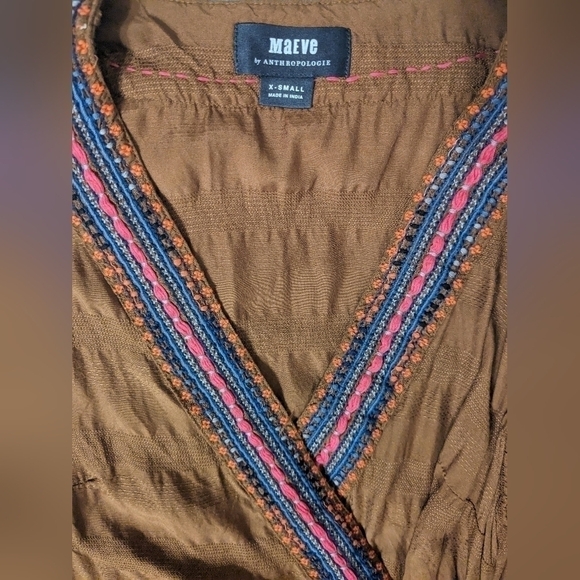Anthropologie Maeve Brown Embroidered Liviana Wrap Top - Picture 4 of 9